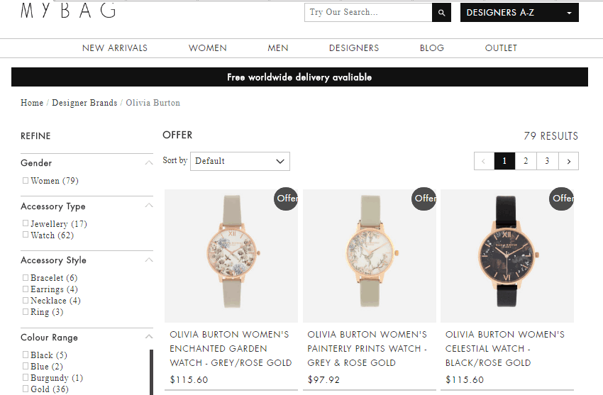 英國網站MyBag購Olivia Burton手錶74折優惠碼，最平HK$548有一個，免運費